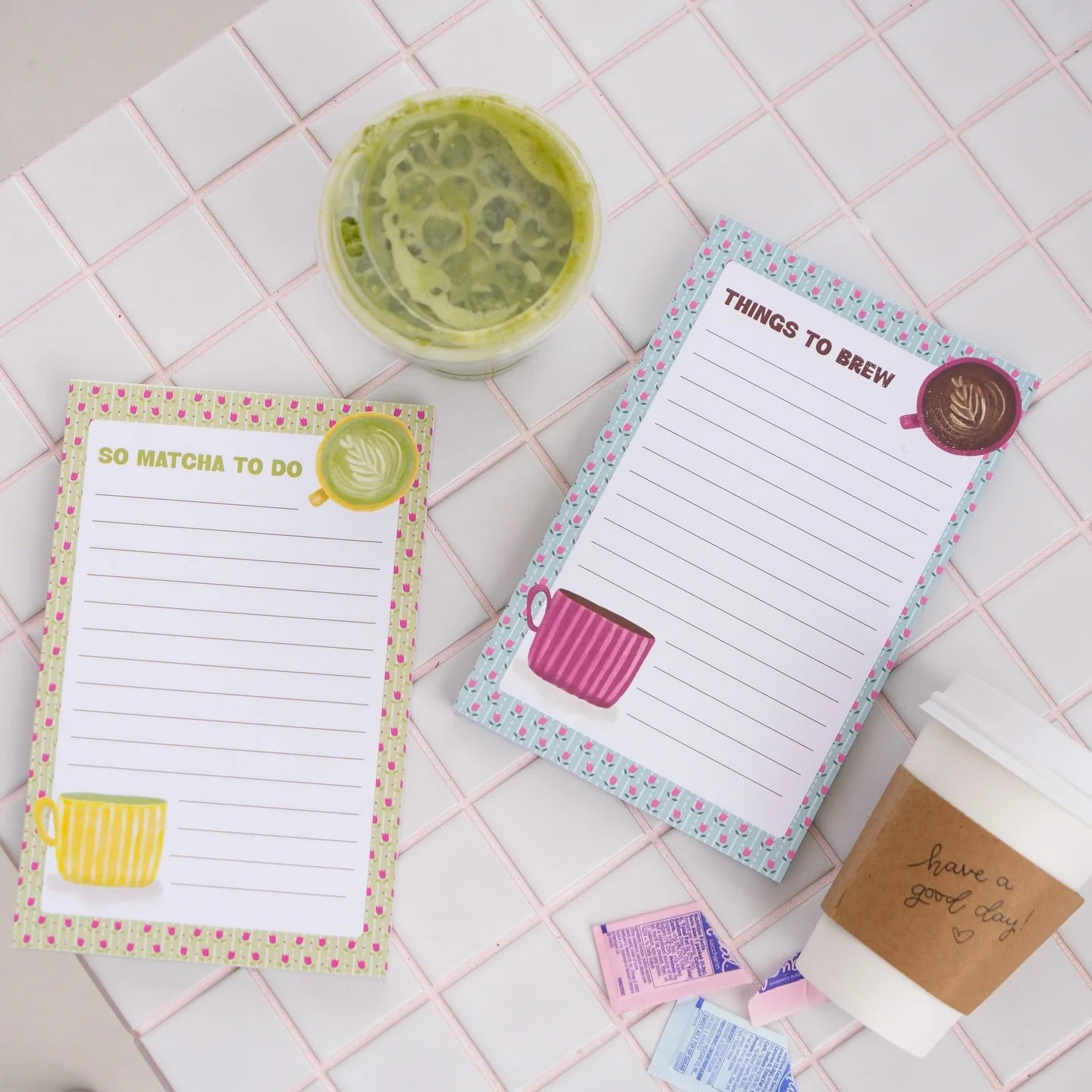 are you team matcha🍵 or team coffee?☕️ or both? ✨ four new notepads launch in the spring collection on thursday 3/26🩷🤎 

ps &mdash; any coffee shops want to carry these notepads? they&rsquo;ll be available on Faire in the next day or so!!