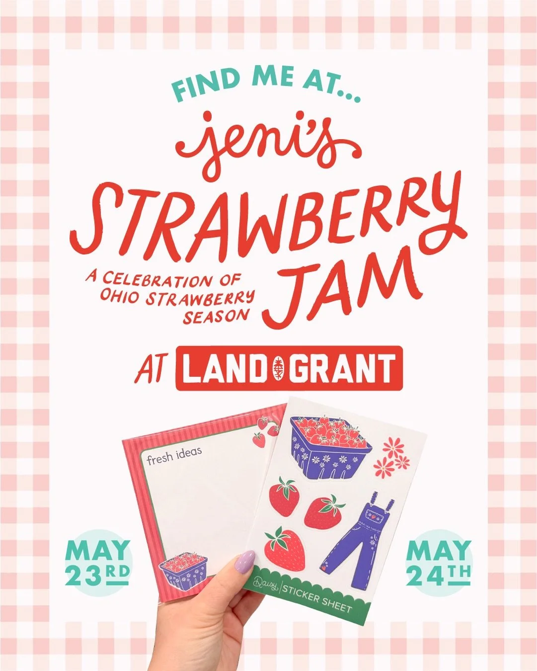 berry🍓✨ excited to be a vendor at @landgrantbrewing x @jenisicecreams strawberry jam NEXT WEEKEND🤍 it&rsquo;s going to be a JAM-packed event &amp; I&rsquo;m bringing lots of strawberry-themed items, some of which are debuting at this event🫶🏻