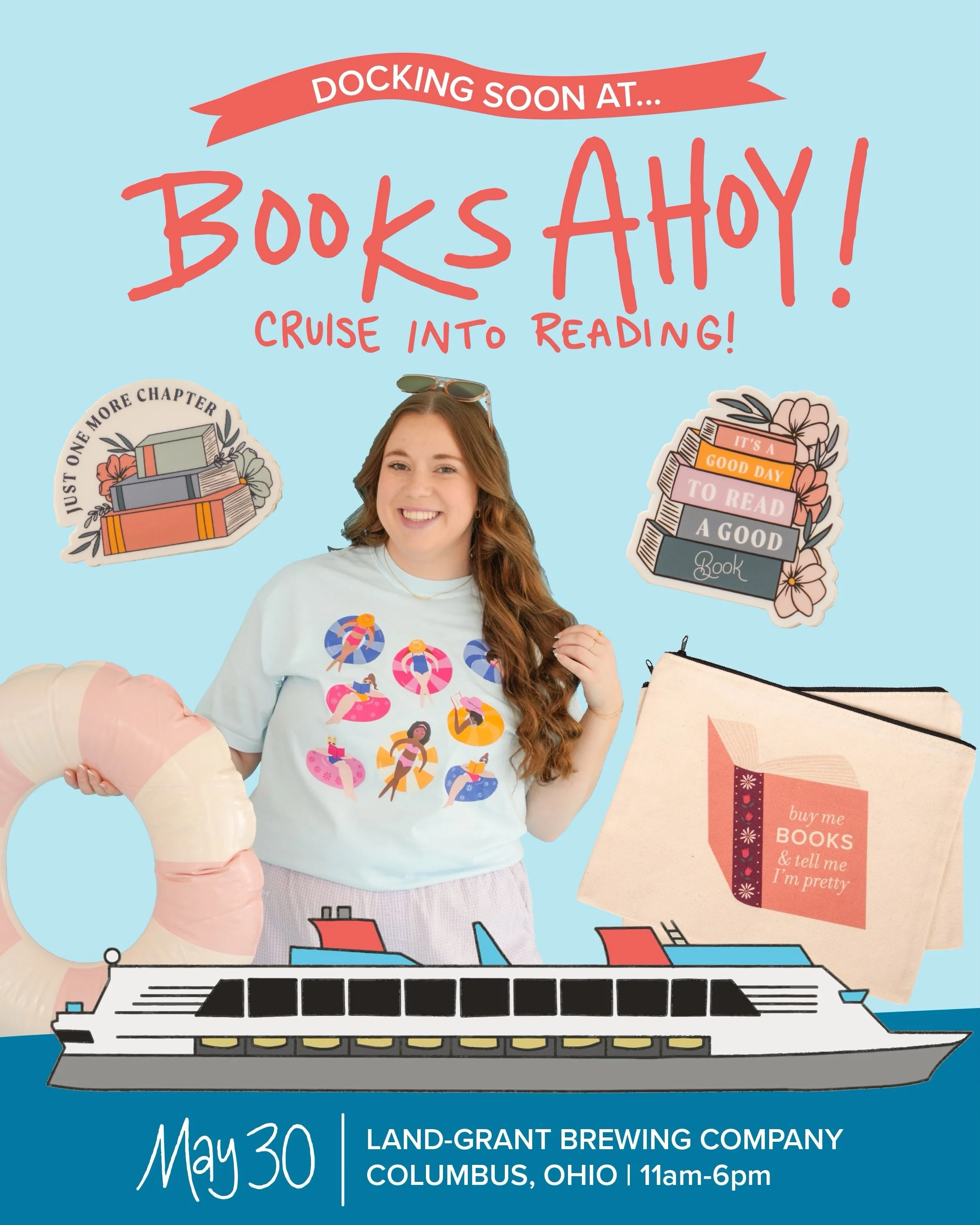 calling all readers &amp; book lovers✨⚓️🚢 @wanderingquillsbooks x @landgrantbrewing books ahoy📚 is happening this SATURDAY 🤍 here&rsquo;s a peak at some of the bookish goods I&rsquo;ll be bringing to my booth🌼🫶🏻