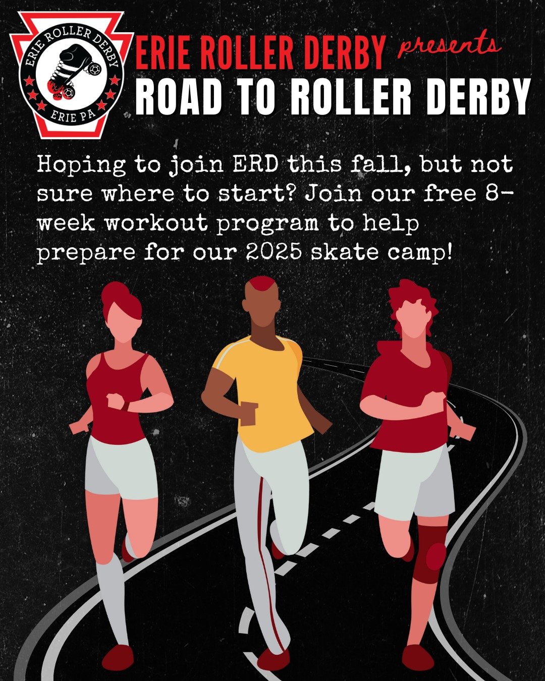 Hoping to join ERD this fall, but not sure where to start? Join our free 8-week workout program to help prepare for our 2025 skate camp! This skater-run program is designed to help strengthen the muscles used for derby. (Trust us, there’s a lot