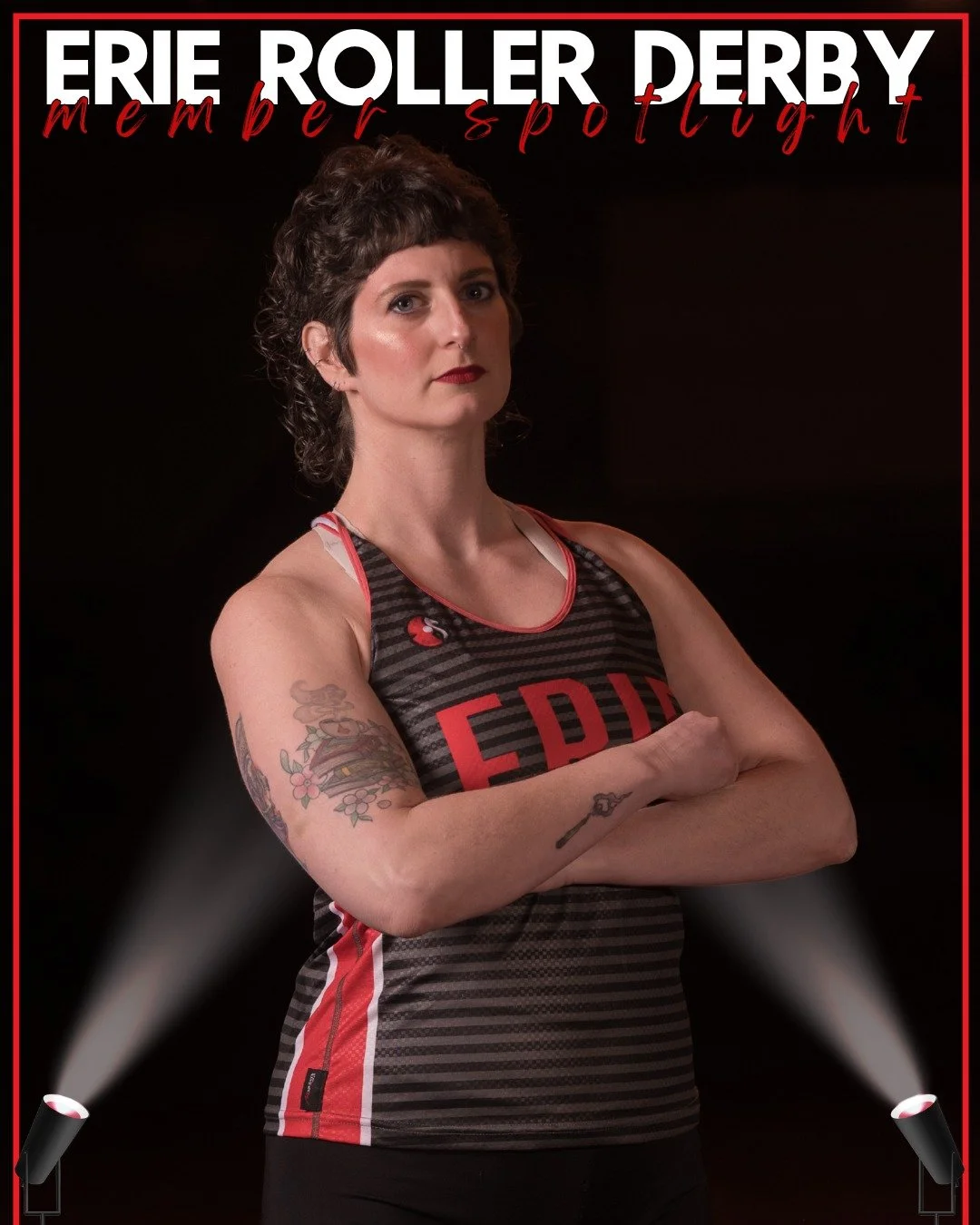 Today the spotlight is shining on #19, Lucretia Rott! Off the track, Lu is known for owning the coolest cafe in town, @emberandforge. On the track, she’s known for hits stronger than the coffee they serve! Her decade of derby experience and lea