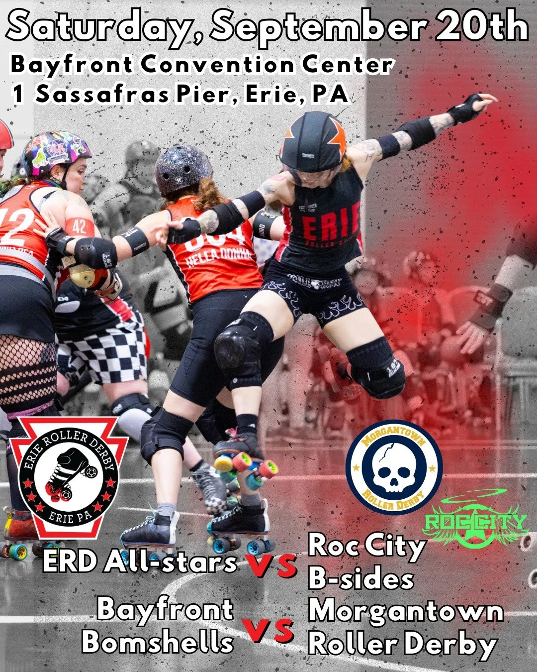 Gur 2025 season with another double header! Both @rocderby and @morgantownrollerderby will be making the journey to play against ERD's All-Stars and Bayfront Bombshells. You don't want to miss it! Get your tickets at the link in our bio.
#erd #erier