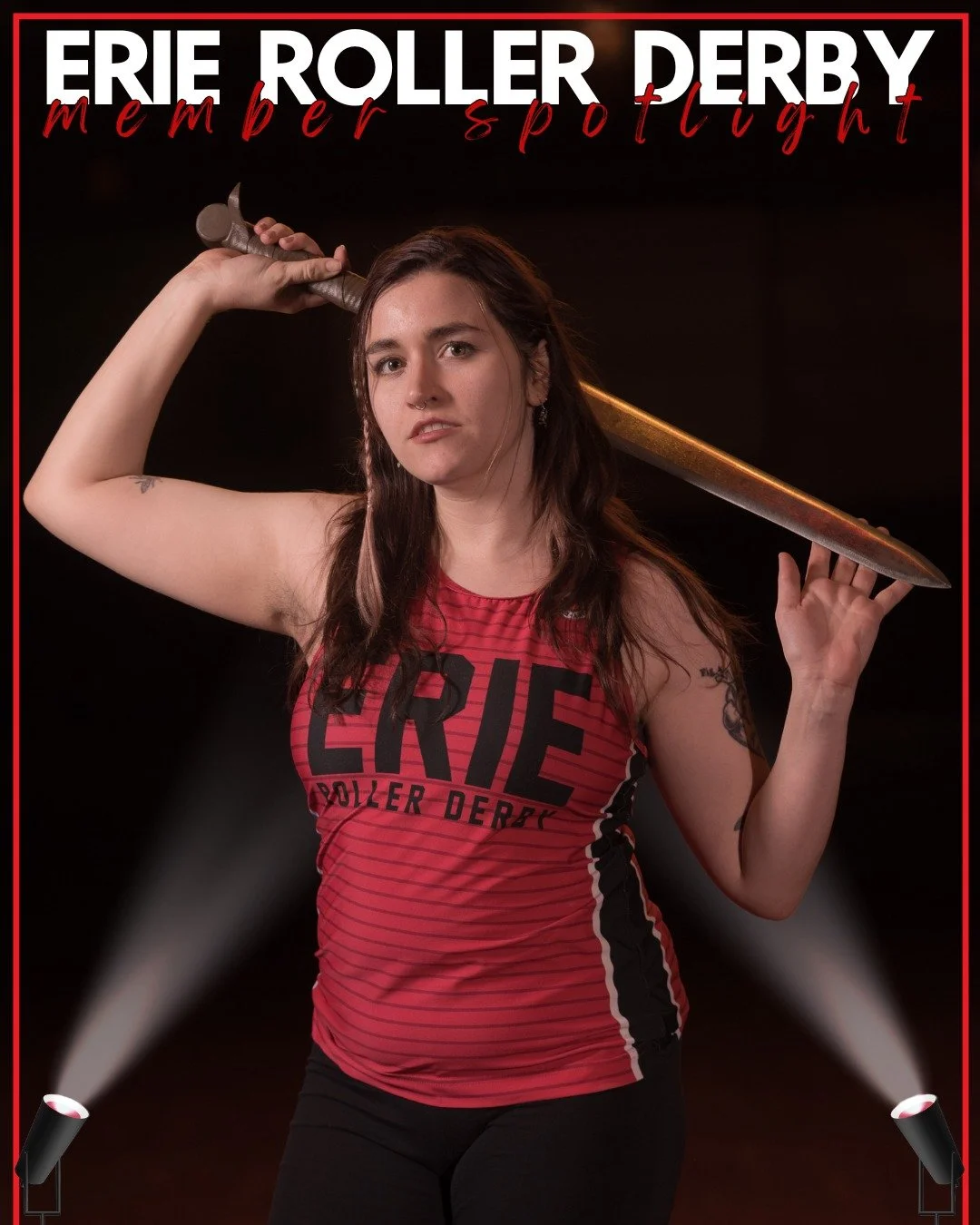 This skater’s skills are mystical, it’s #6 Sadie of the Lake! You’ll recognize her on the track by her flowing locks and shining smile. Sadie joined ERD in January of 2023, and over the last few seasons, she’s grown into a sea