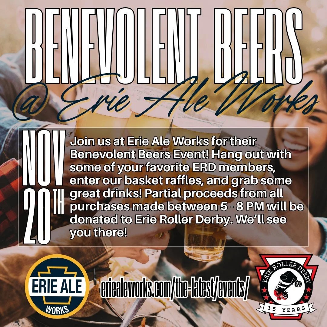 Join us at @eriealeworks  for their Benevolent Beers Event! Hang out with some of your favorite ERD members, enter our basket raffles, and grab some great drinks! Partial proceeds from all purchases made between 5 - 8 PM will be donated to Erie Rolle
