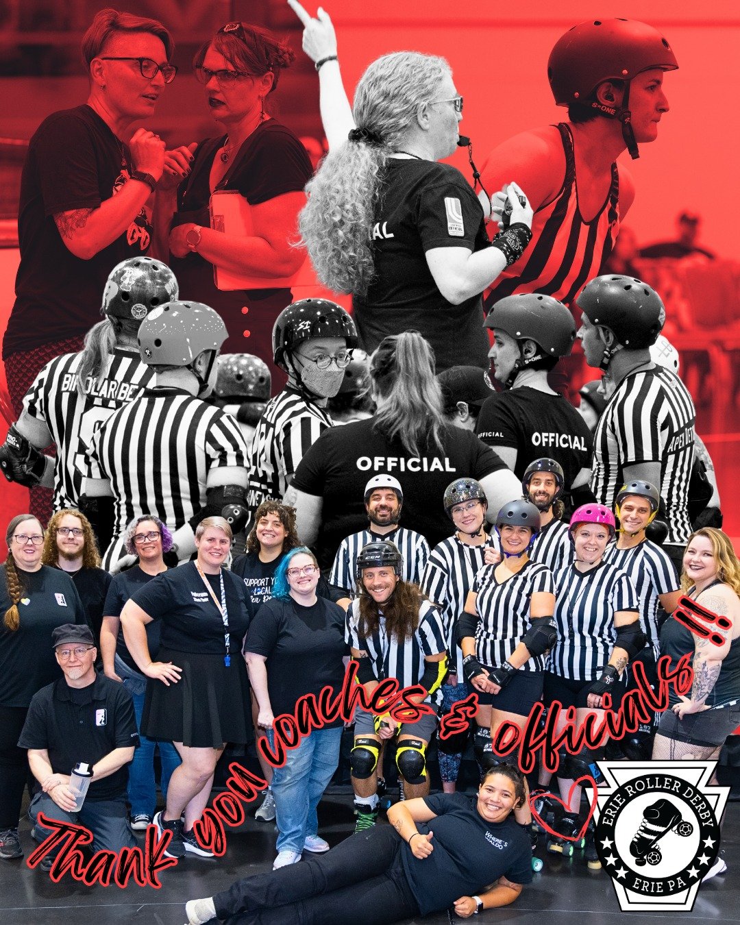 Some of the most important people in roller derby aren't on the track! We are so lucky to have coaches and officials who are willing to give their time and energy to helping us play the sport we love. Whether they're hyping us up on the bench, tracki
