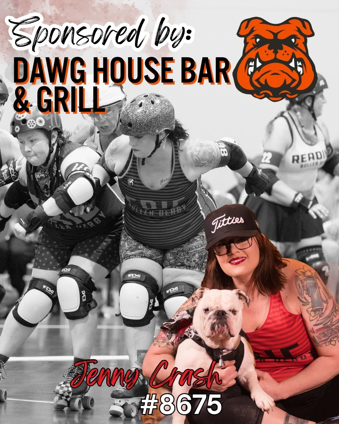 Skater Sponsorship is one of ERD's greatest resources! Our Skater Sponsors cover a skater's dues for the entire season. Talk about commitment! 🦇

For the 2025 season #8675, Jenny Crash was sponsored by Dawg House Bar &amp; Grill. They specialize in 