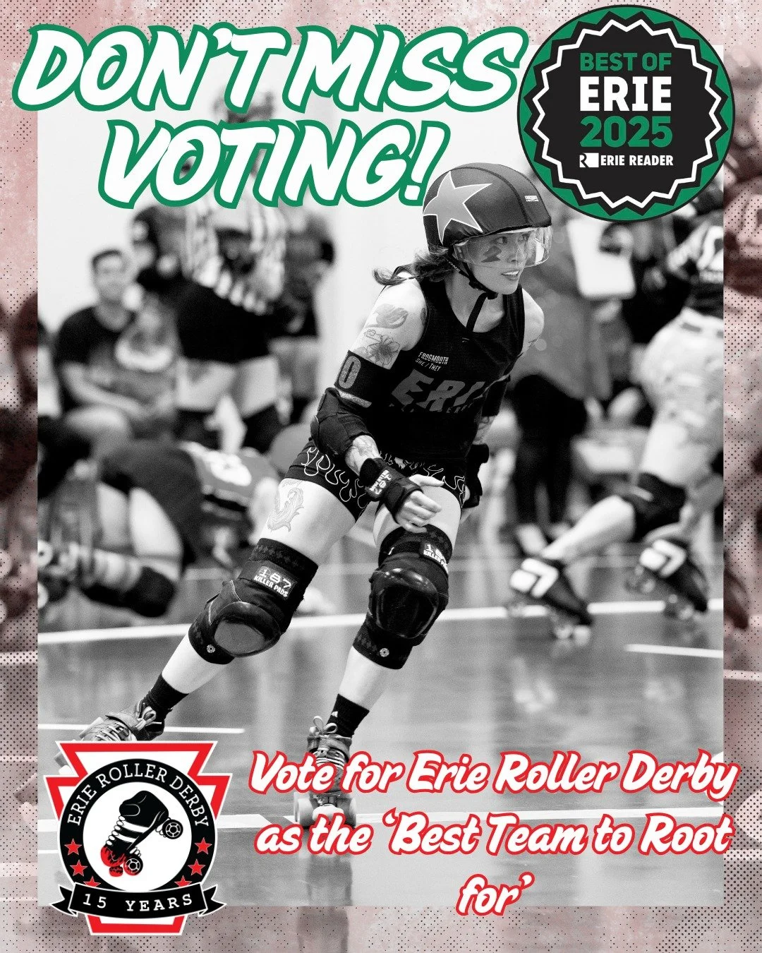 Voting closes tomorrow! Don't miss your chance to vote for ERD in Erie Reader's 2025 Erie's Best! If you haven't voted yet, head to the link🔗 in our bio, click on the 'Sports &amp; Recreation' category, find us on the ballot for 'Best Team to Root f