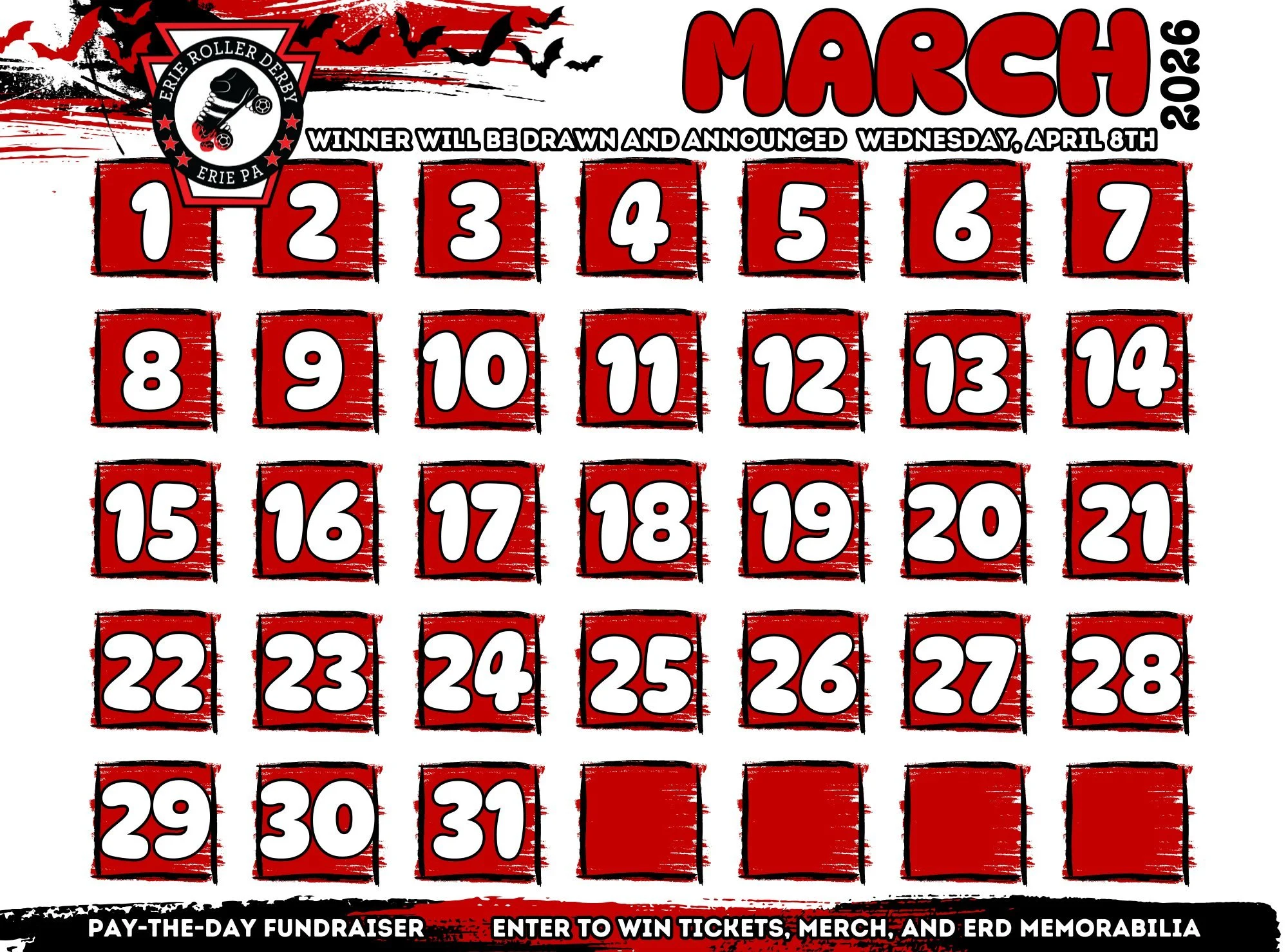 We're bringing back one of our favorite fundraisers! For March, you can donate-the-day to be entered to win one of two(2) ERD-themed baskets. These will include tickets to our home bouts, as well as ERD merch and memorabilia! 

How does it work?
- Re