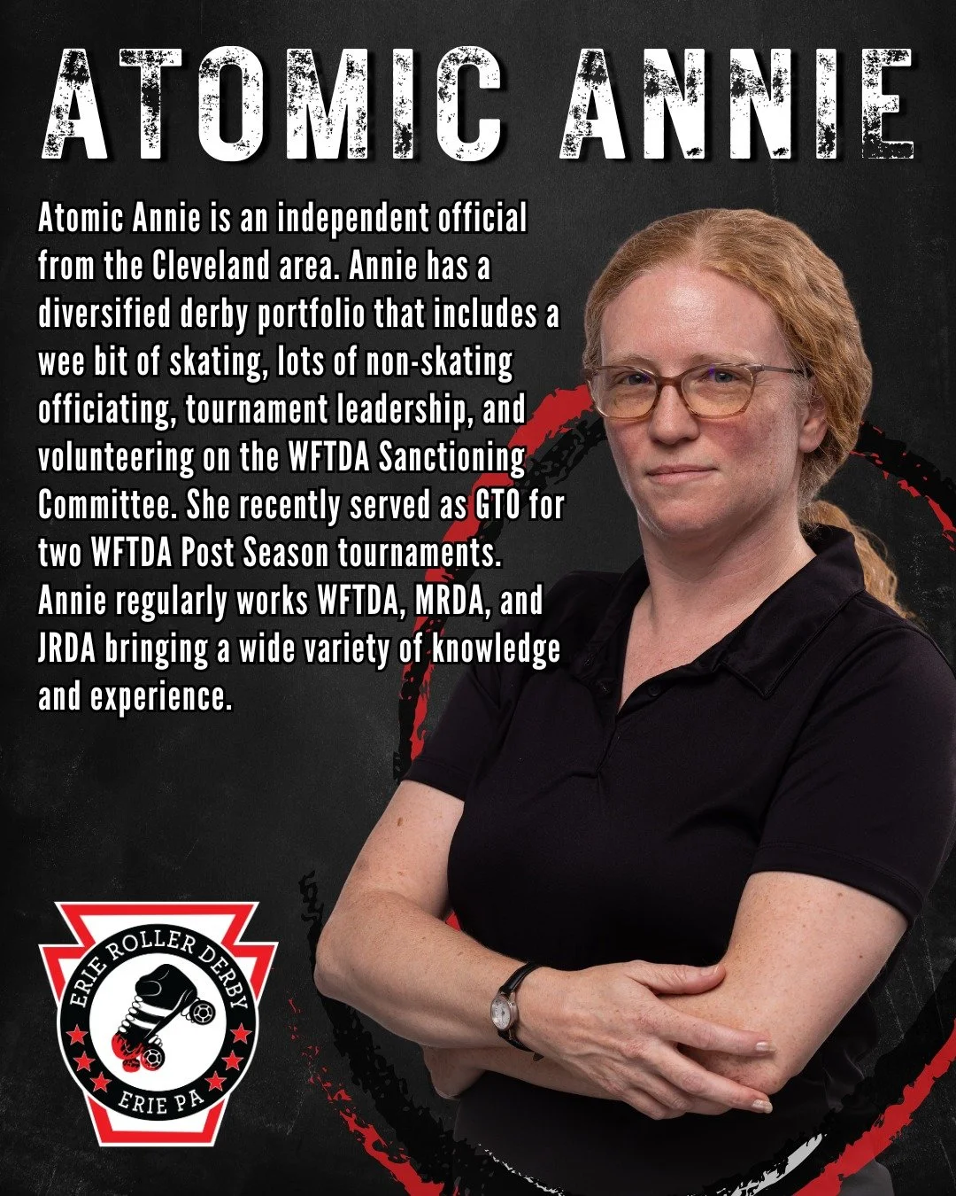 We're less than a month away from our 2026 Officiating Clinic! Over the next few weeks we'll be introducing the NSOs and SOs who will be running our clinic. Next, we're introducing an ERD favorite, Atomic Annie!

Atomic Annie is an independent offici
