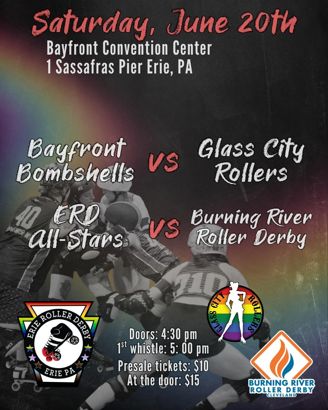 📣Have you heard? Our home opener is now a doubleheader!

That's right! We're kicking off our 2026 home season with our annual Pride bout! First, our Bayfront Bombshells will take on the @glasscityrollers from Toledo, OH. Then ERD's All-Stars will hi