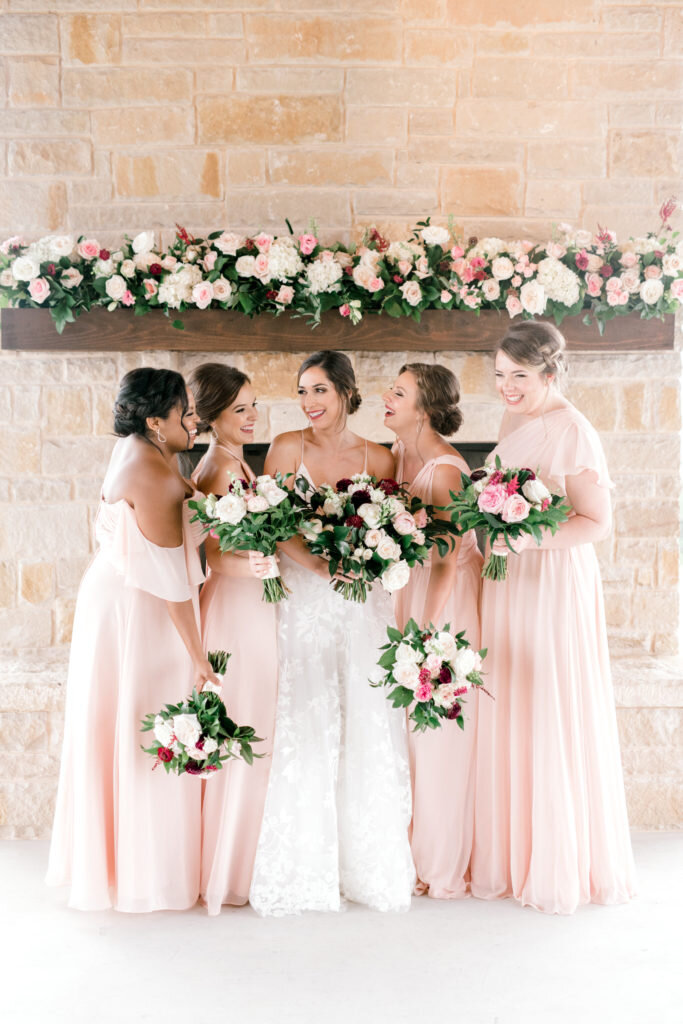 pastel bridesmaids dresses with pink champagne designs invitations.jpg