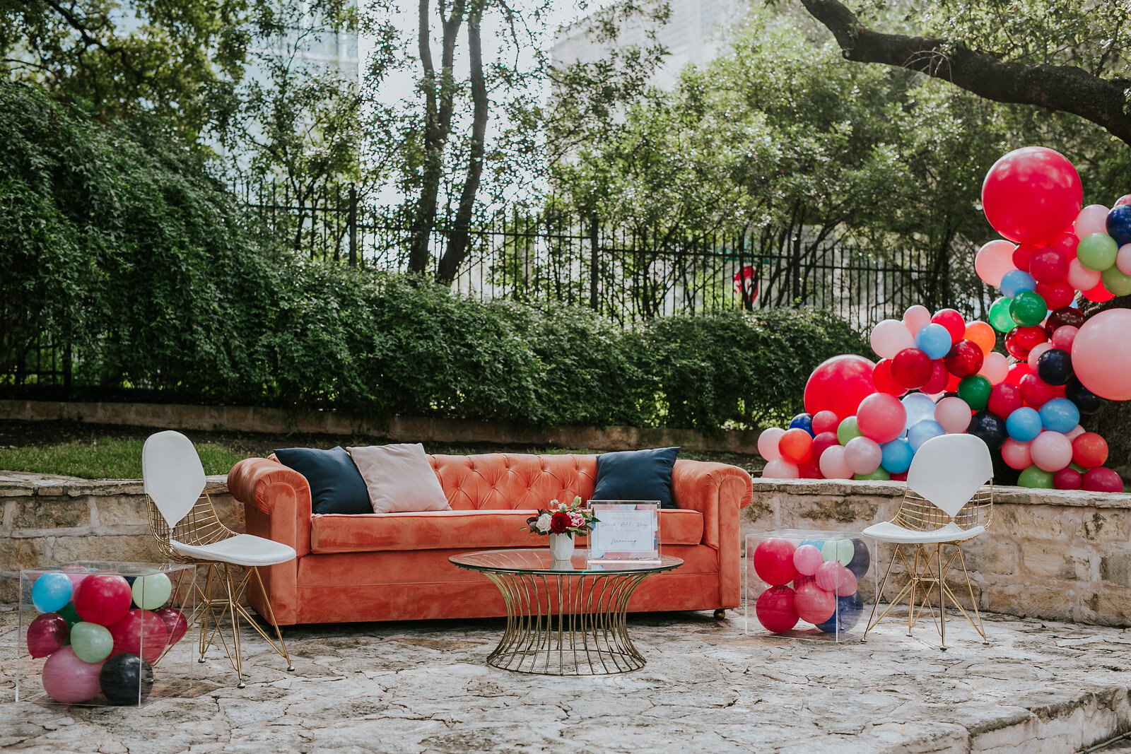 backyard birthdal balloons with pink champagne designs.jpg