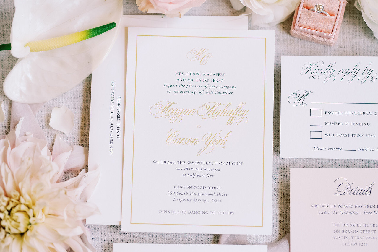 classic timeless wedding invitations with pink champagne designs.jpg