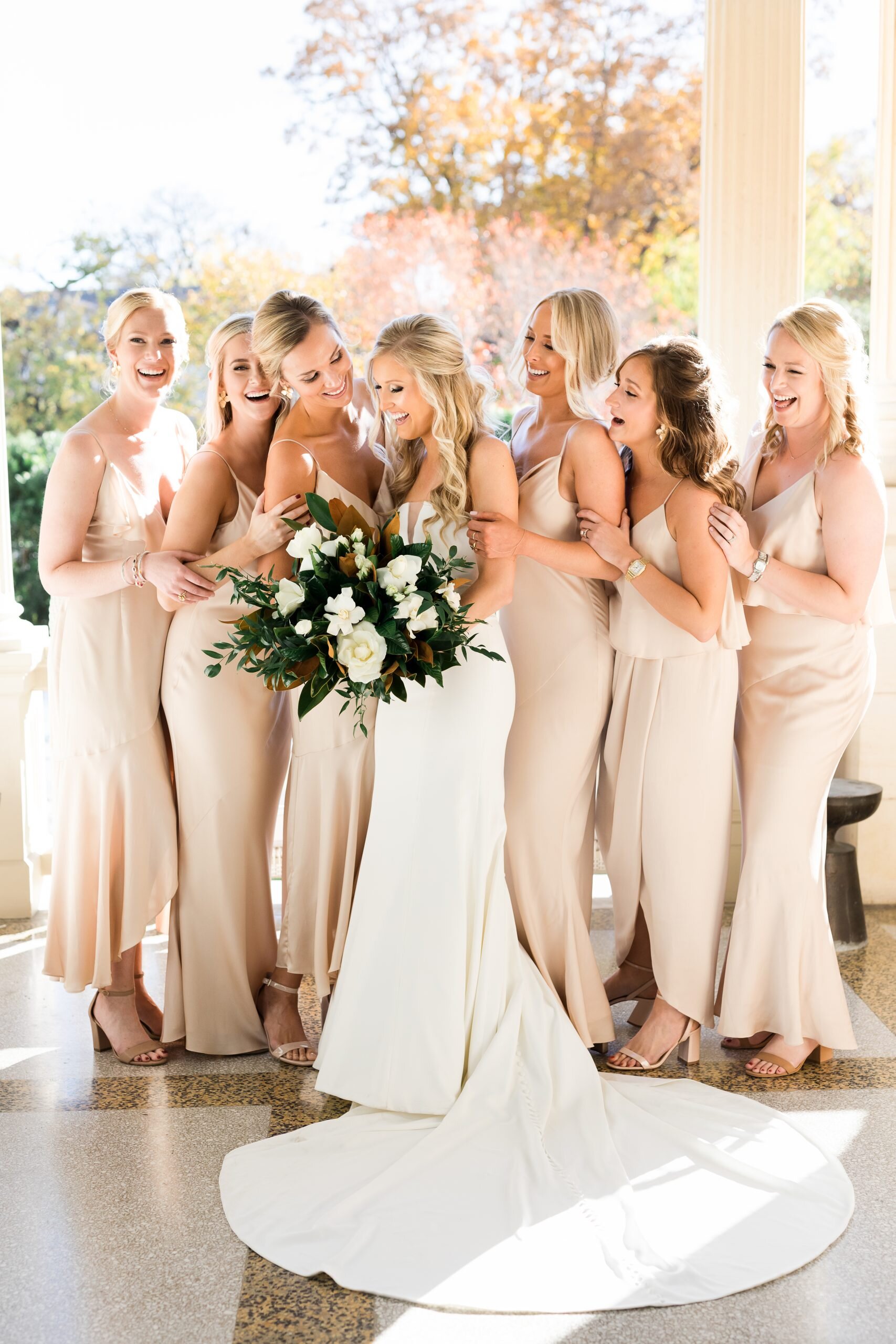 bride and bridesmaids wedding with pink champagne designs.jpg