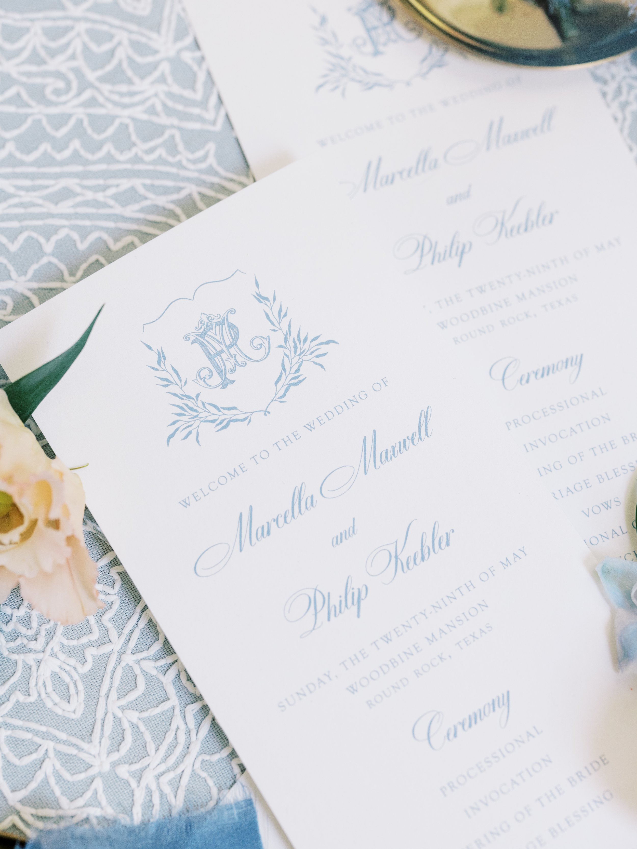 Pink-Champagne-Designs-Formal-and-sweet-blue-wedding-invitation-crest