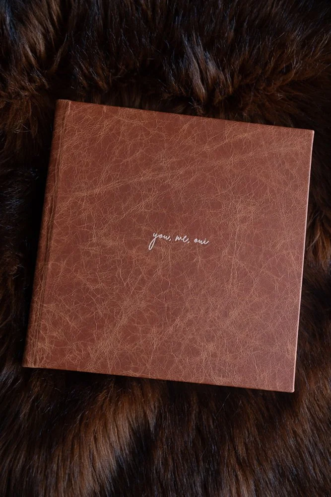 Tan leather boudoir album with imprinting