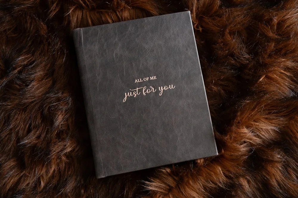 Embossed leather boudoir album with custom design