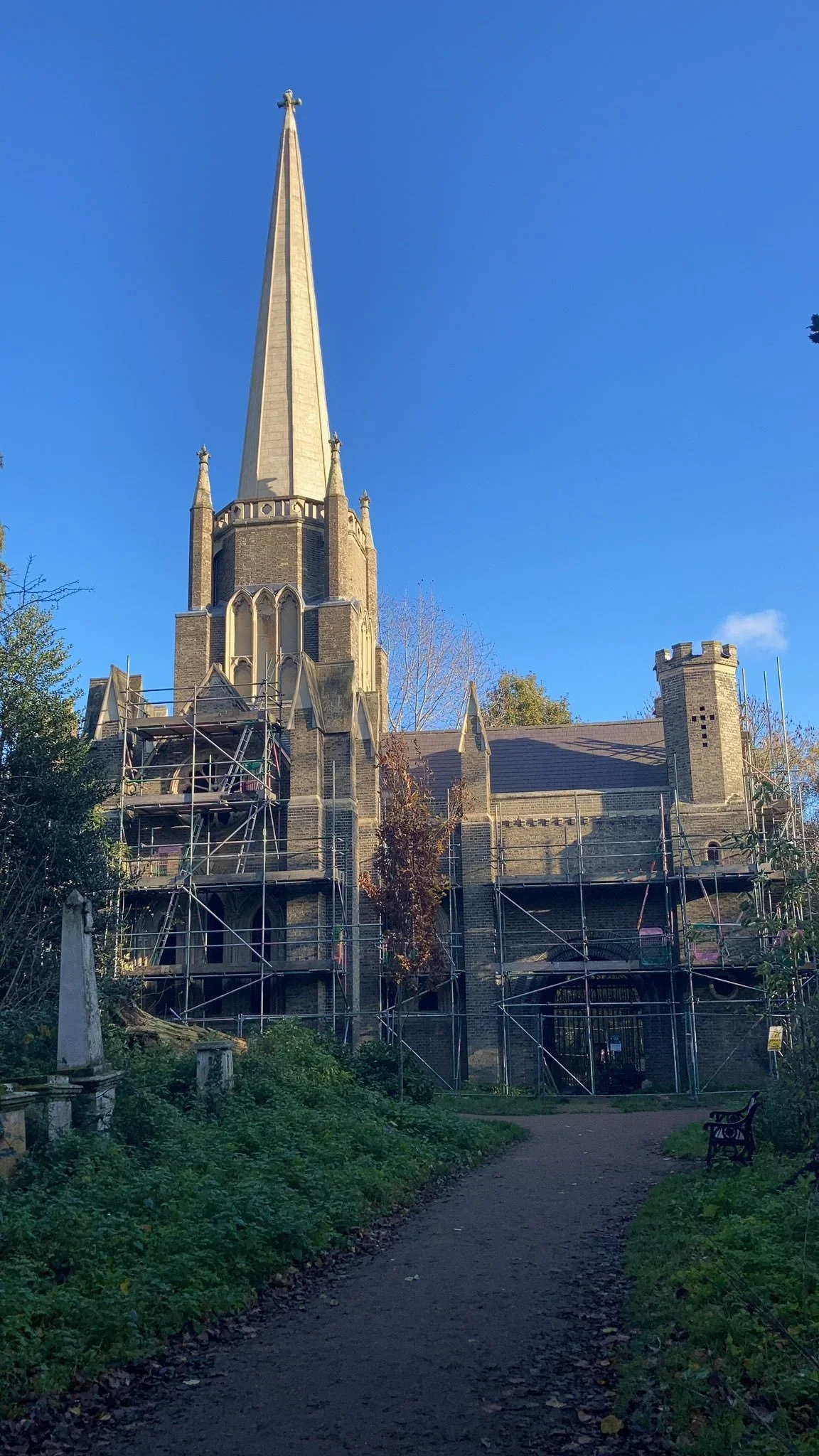 Chapel covered in scaffolding during the restoration