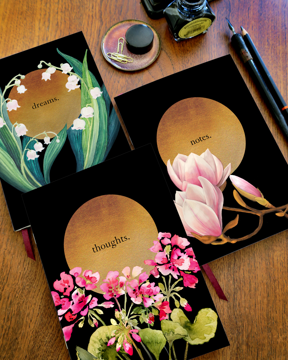 Series of floral journal covers, mock-up