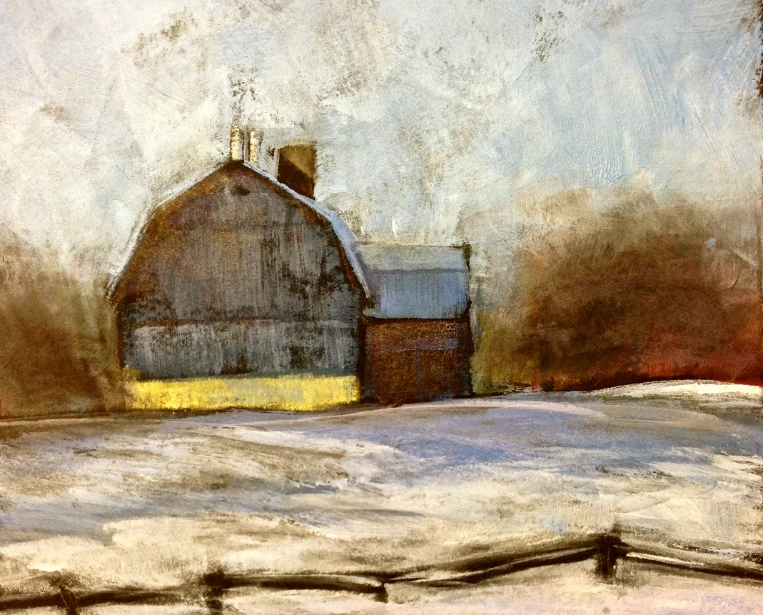Barn in Passing | 10x8 | Acrylic on Blackboard | Sold