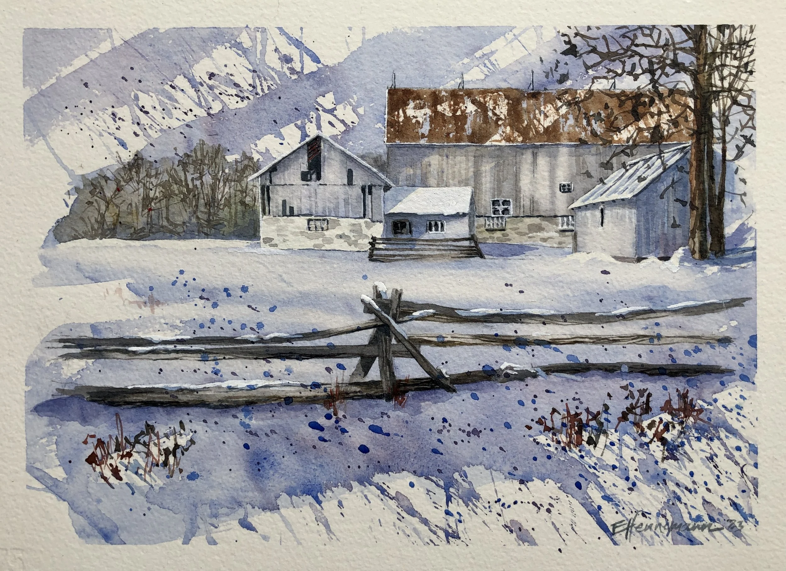 Lavender Barns • 11 ¼” x 15”  • Watercolour • 300lb Arches on ¼” Hardboard • Varnished • $375