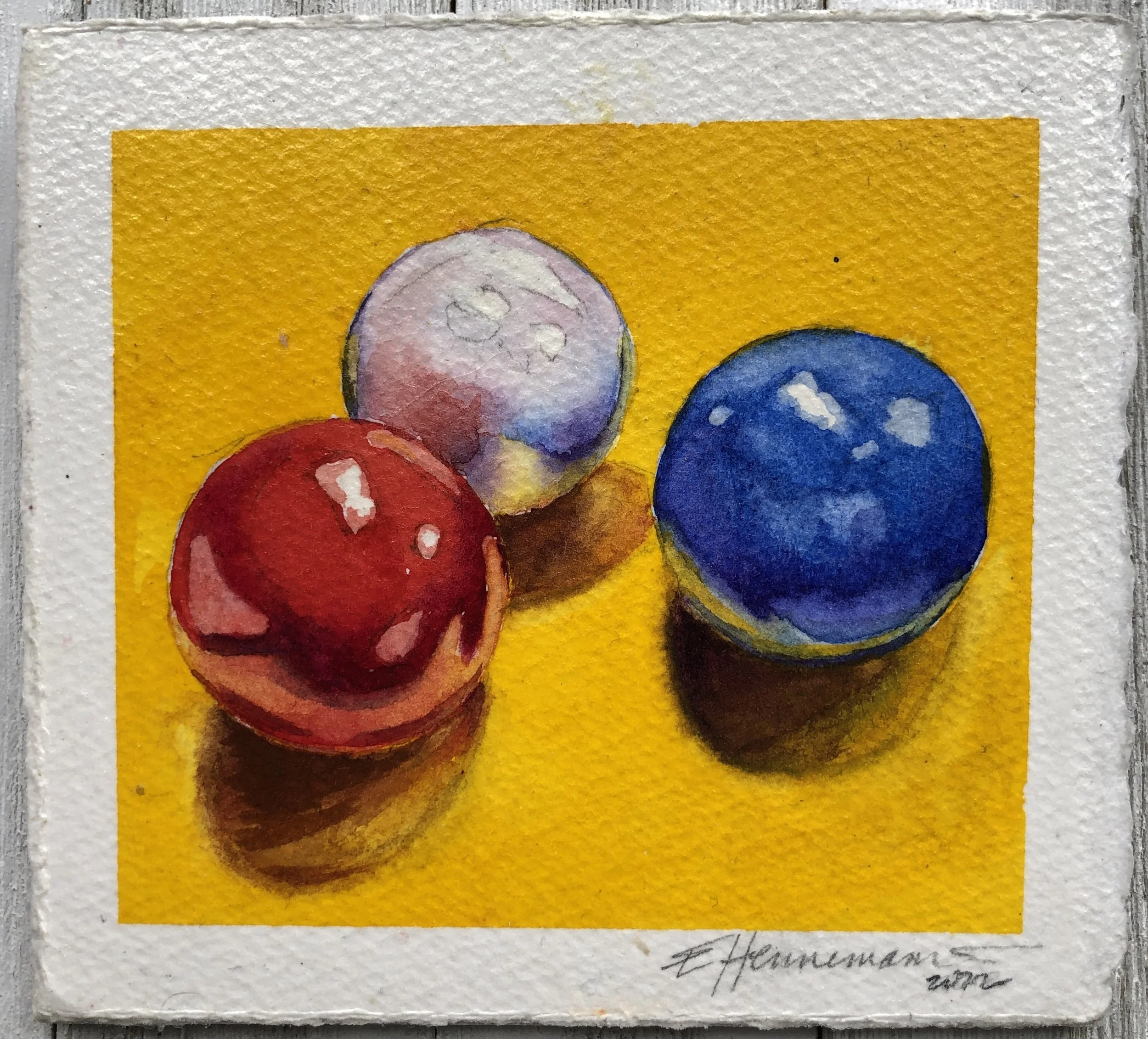 Three Marbles • 5" x 5.5" •  Watercolour • 300lb Arches on ¼” Hardboard • Varnished • SOLD