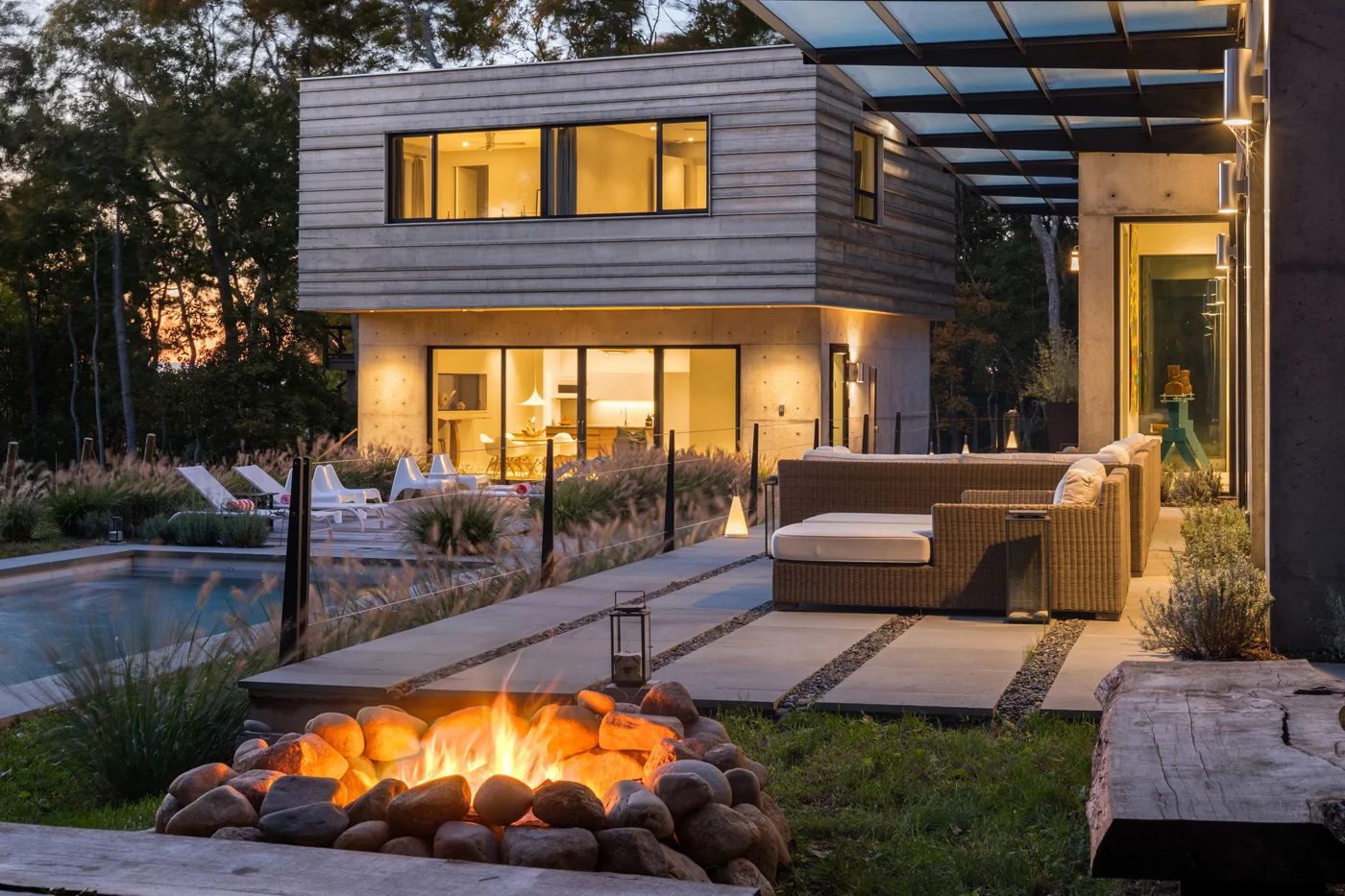 Firepit view of Pool house