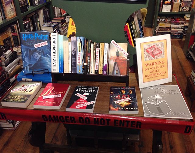 Danger! Banned Books a Week at The Book Lady (trigger warnings are gratis). #bannedbooksweek #bannedbooks #thebookladybookstore #books #bookstore #thebooklady