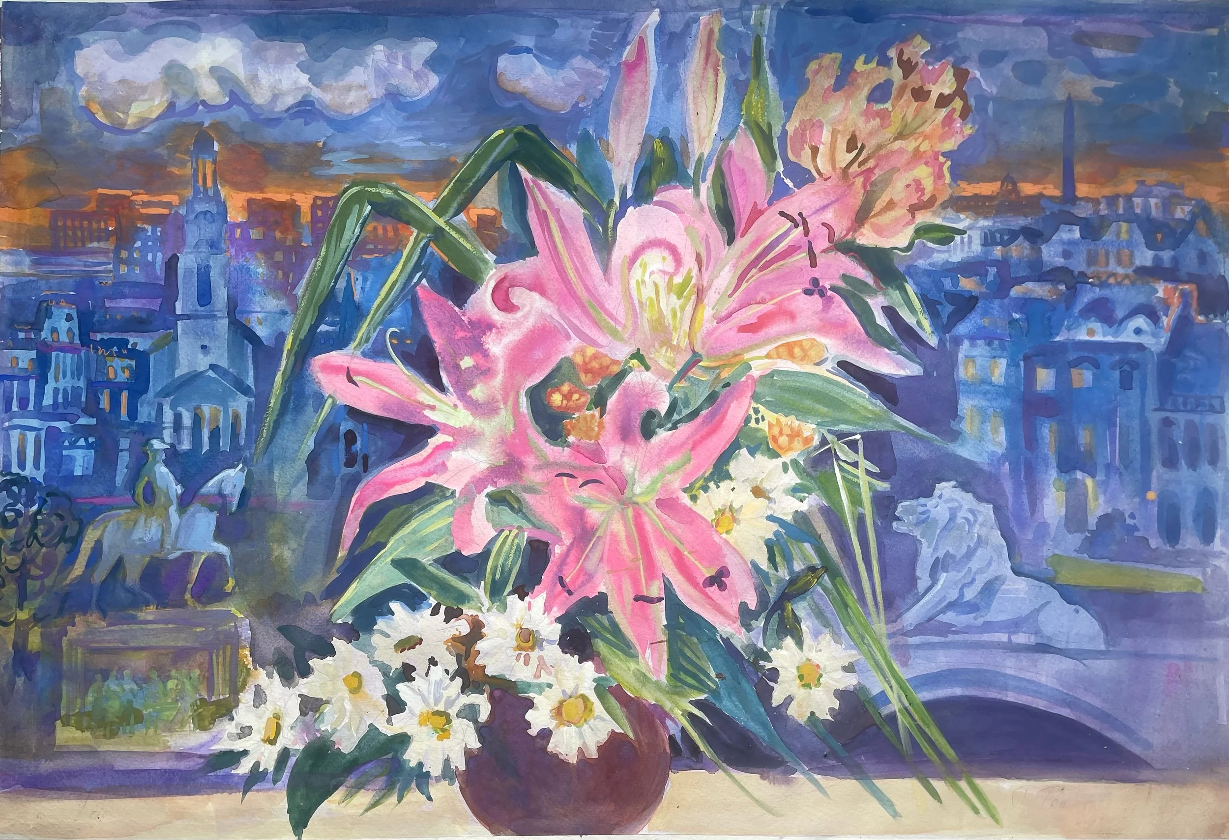 "Flowers and DC" 24" by 36" Gouache