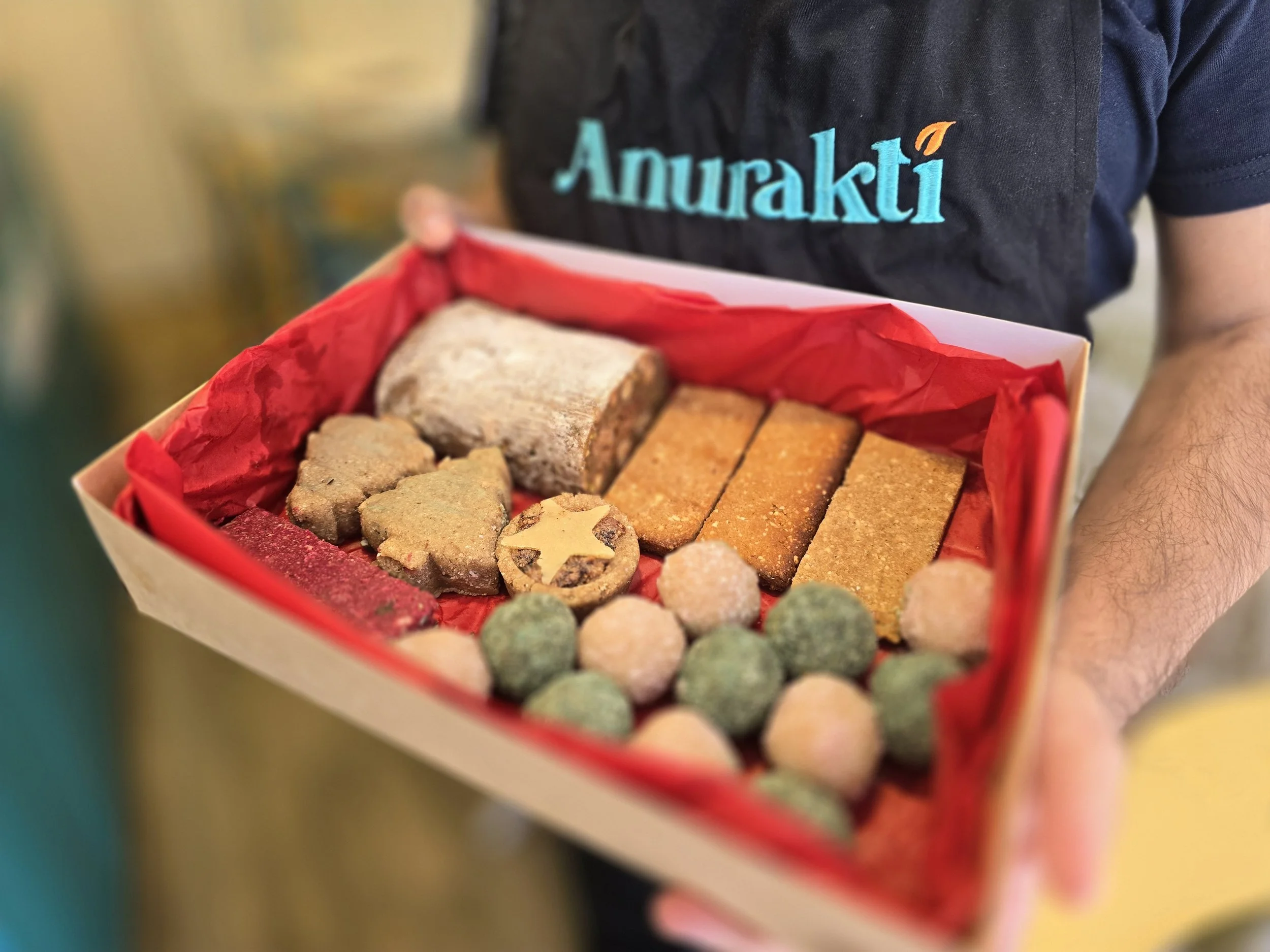 Zero sugar Christmas hamper Malta with vegan gluten-free treats including chocolate log, biscuits, and energy balls by Anurakti