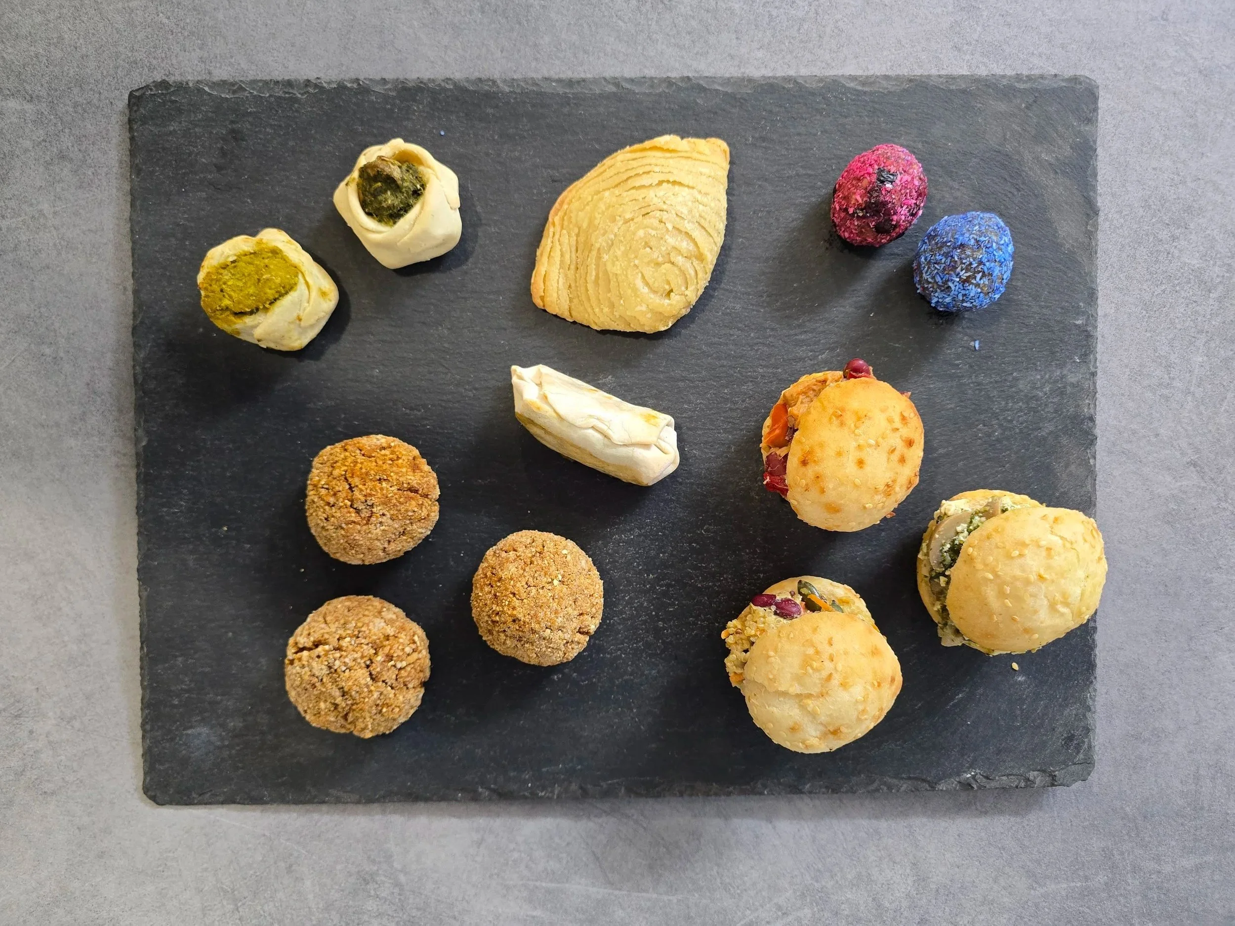 Frozen party platter with 12 vegan, sugar-free, gluten-free desserts from Anurakti Malta