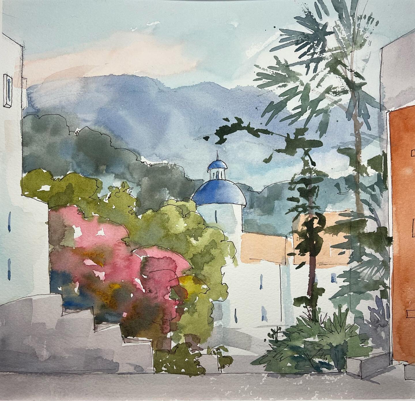 A street in Conchas Chinas, #PuertoVallarta watercolor 
Betsy Jacaruso