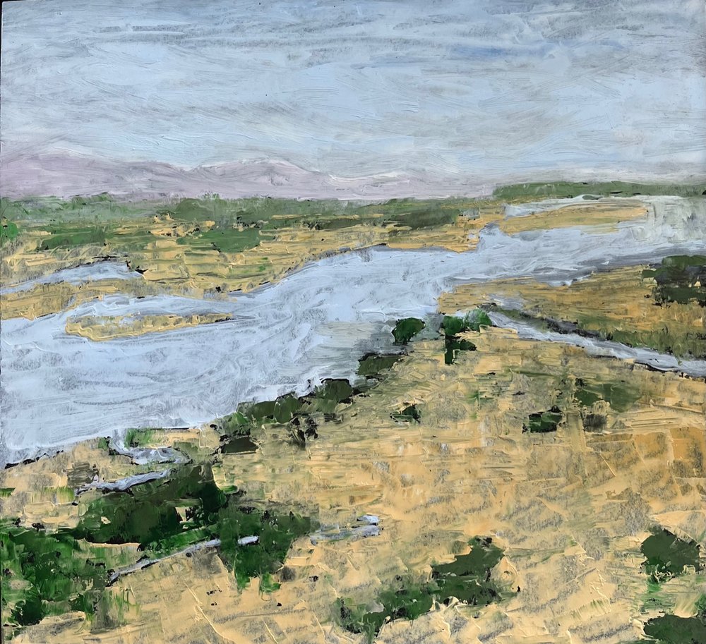  Kathy Schmidt,  Flat Alluvial Landscape. &nbsp;Oil on board, 10 x 11 in. 