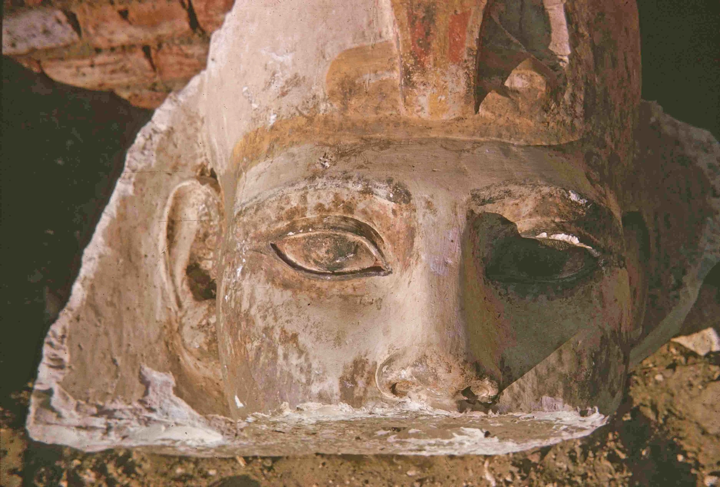 Fig. 9. This colossal statue of Ramses II — which once decorated the front of the “Portal” Temple, casting its god-like eyes down on the humans below — was among the first finds of the first season of Penn-Yale excavations at Abydos in 1967-68. Photo: David O’Connor / North Abydos Expedition, formerly Penn-Yale-IFA / courtesy of the Penn Museum