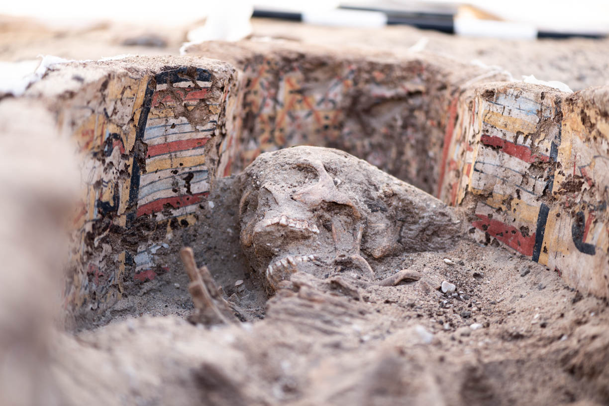Fig. 15. Stages of uncovering the burial during conservation treatment. Photo: Ayman Damarany / North Abydos Expedition © 2019