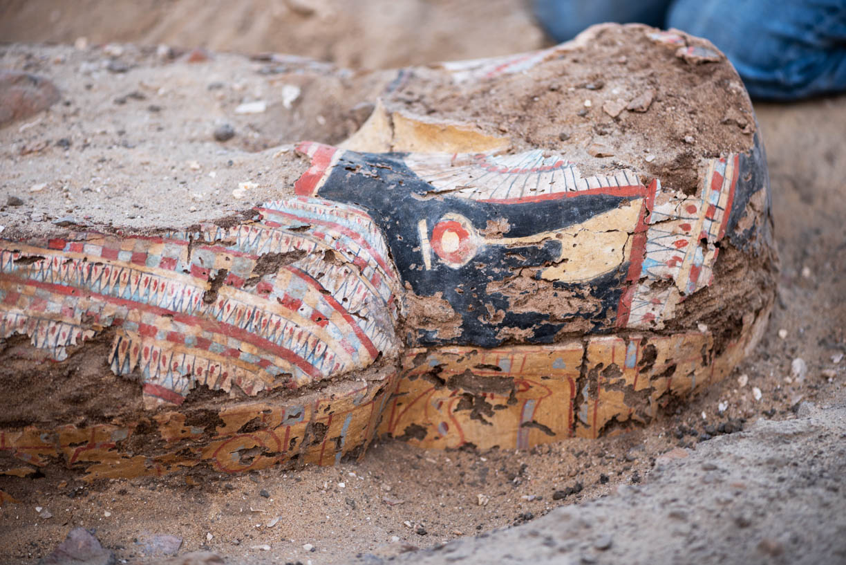 Fig. 7. Exterior view of the head of the coffin in situ. Photo: Ayman Damarany / North Abydos Expedition © 2019