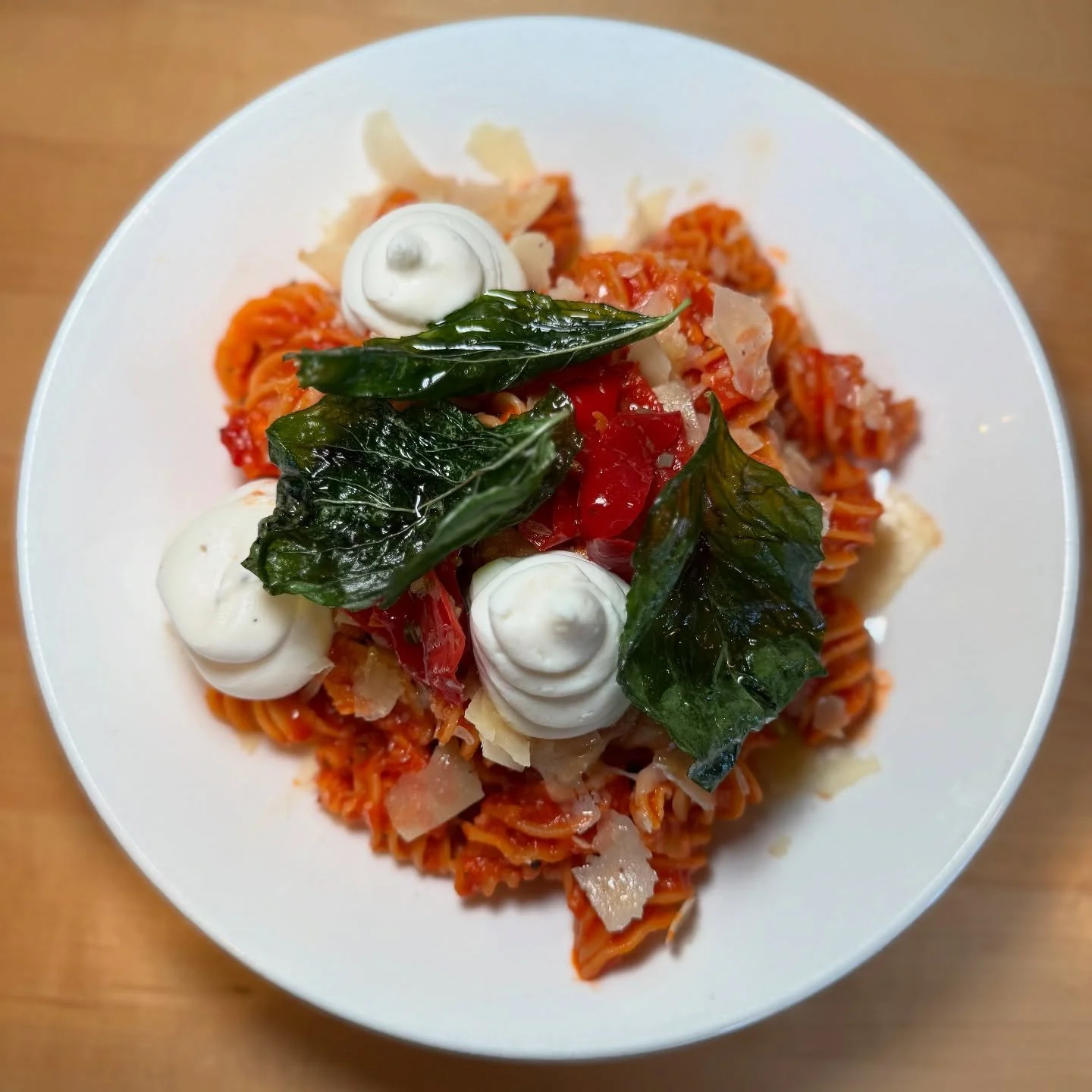 Raditore chicken cacciatore with sweet and sour peppers, whipped ricotta, + fried basil! 🌿 ✨ 

What are your Sunday plans? Warm up with a bowl of house made pasta, only at @grassapdx! 🍝 &hearts;️ 

We open at 11am. 😊 
&bull;
&bull;
&bull;
#pdxnow 