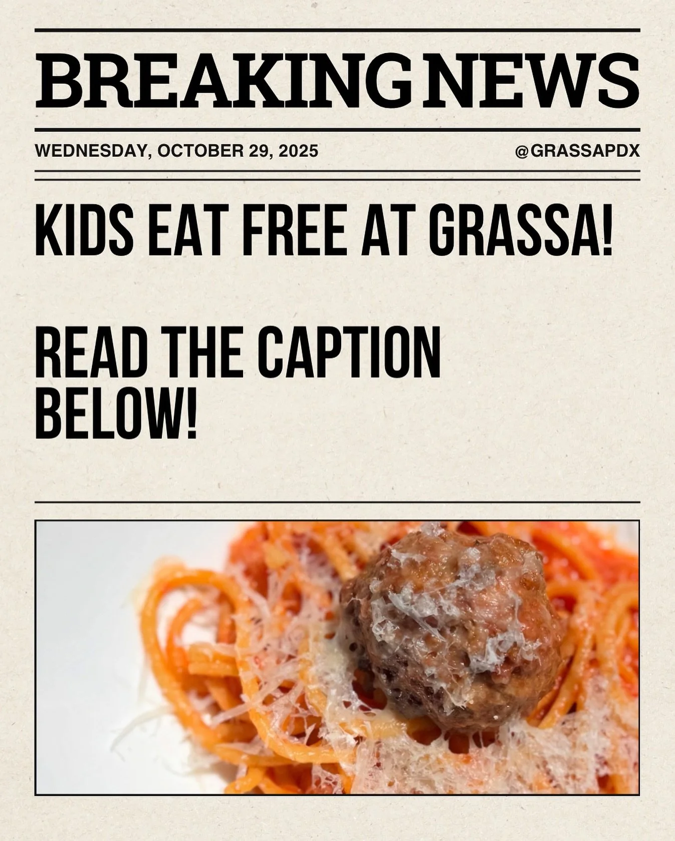 20 million kids count on SNAP for their meals. Until the program is fully funded again, we&rsquo;ll make sure no child goes hungry, show your SNAP card, and any child in your group eats a kids&rsquo; pasta on us! &hearts;️ 🍝 
&bull;
&bull;
&bull;
#p