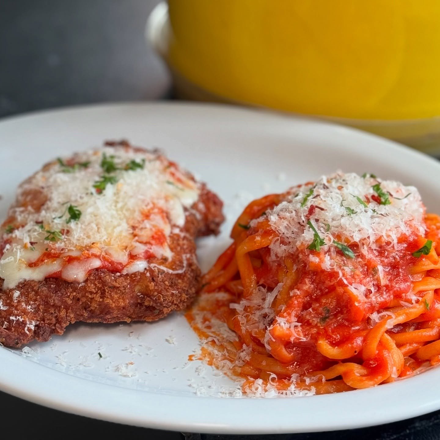 FYI, friends!✨🍗 Chicken Parm has unpacked its bags and moved onto the menu! 😍 Golden, cheesy goodness paired with a twirl-worthy side of spaghetti!🍝&hearts;️ We are open until 10pm tonight! 
&bull;
&bull;
&bull;
#pdxnow #pdx101 #pdxeats #pdx #port