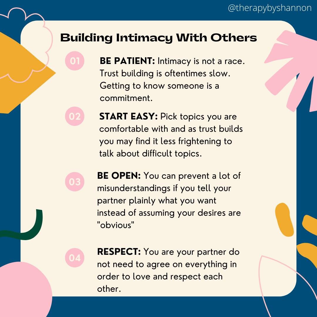 Intimacy is a tricky thing - with self and with others. Trying on some of these steps might help in opening the door for conversation, thought, or exploration.