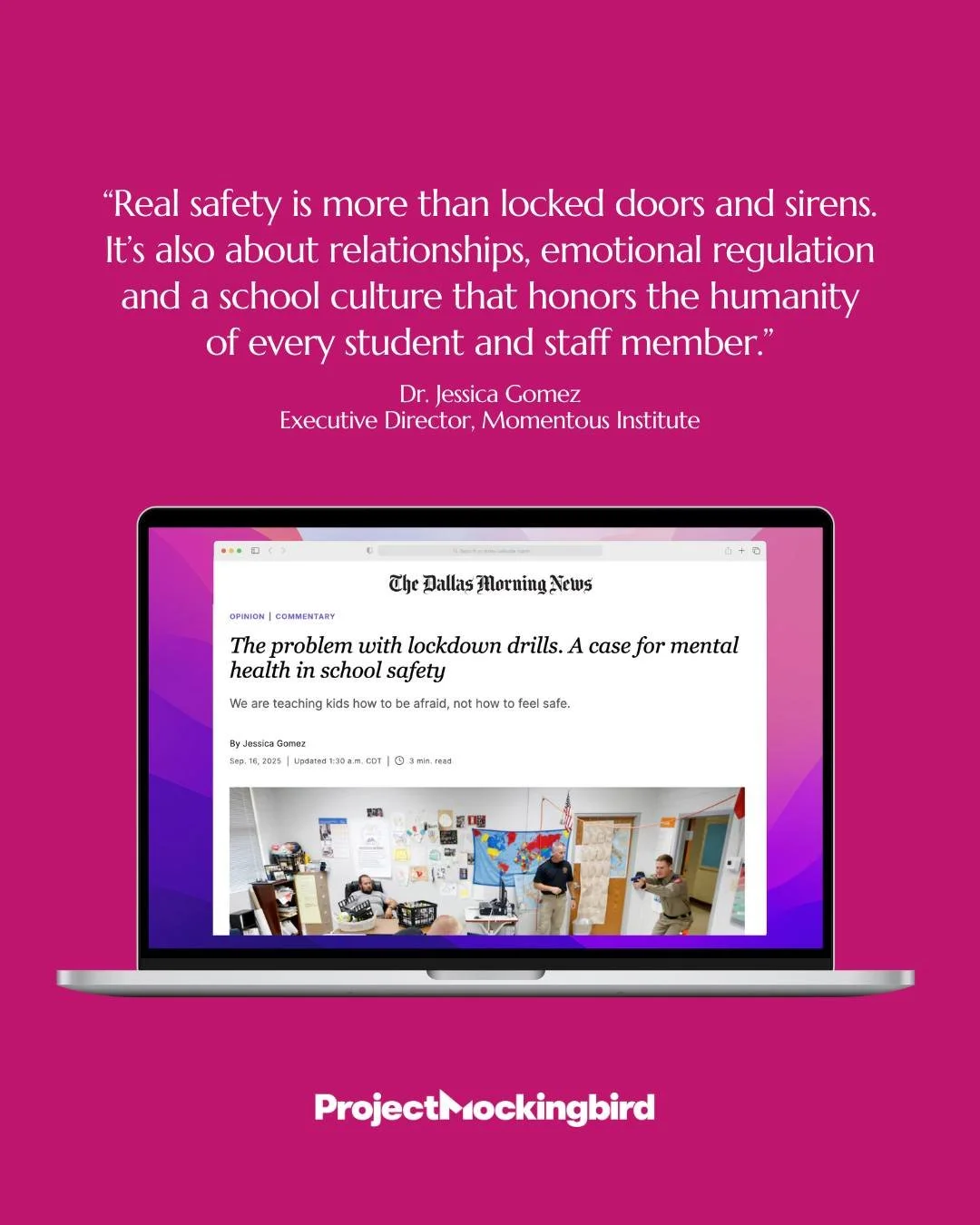 Lockdown drills and metal detectors aren’t enough. Real school safety means prioritizing students’ mental well-being.
In her op-ed for @DallasNews, Dr. Jessica Gomez, Executive Director of @MomentousInstitute, challenges us to rethink sc
