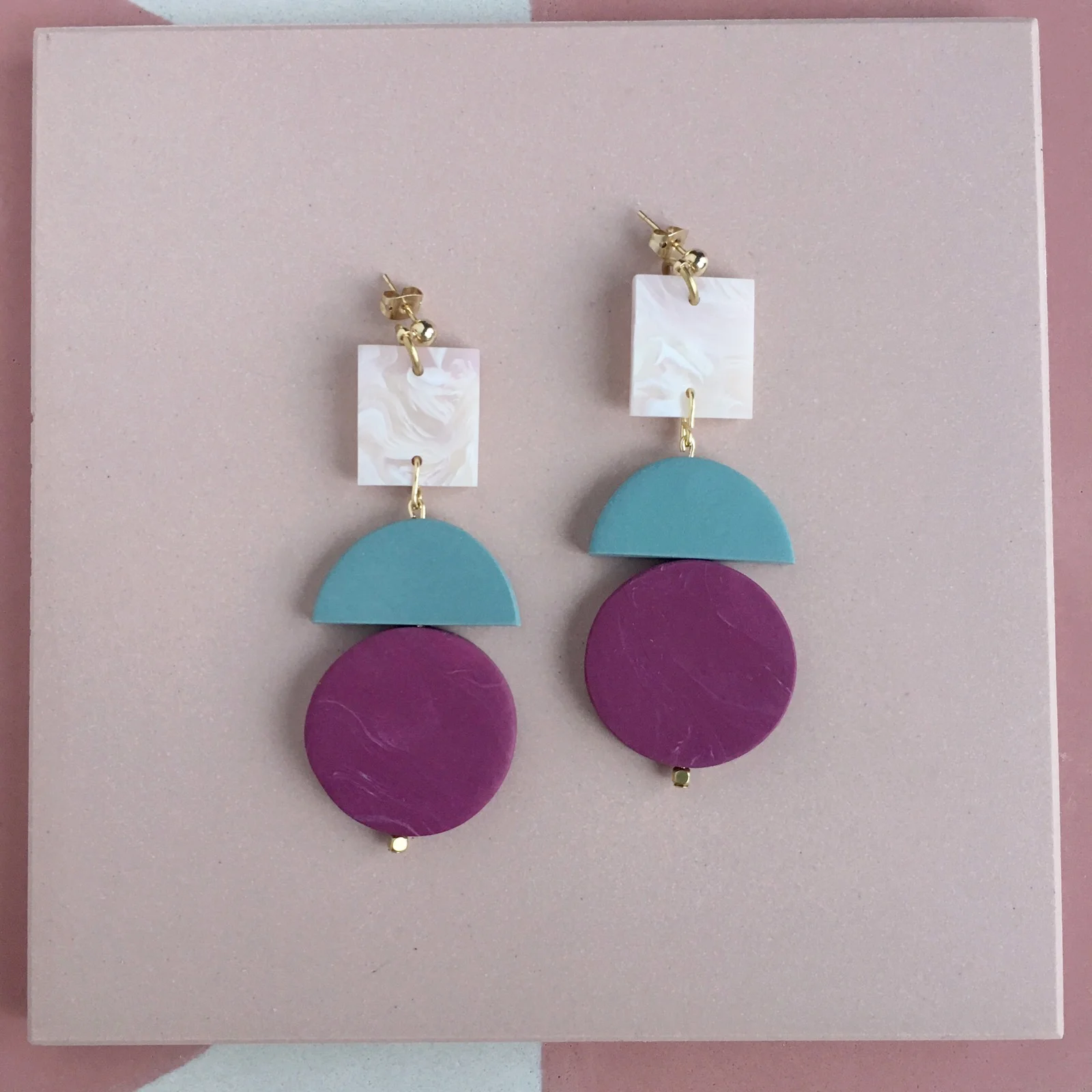 Object Earrings - Blue &amp; Burgundy