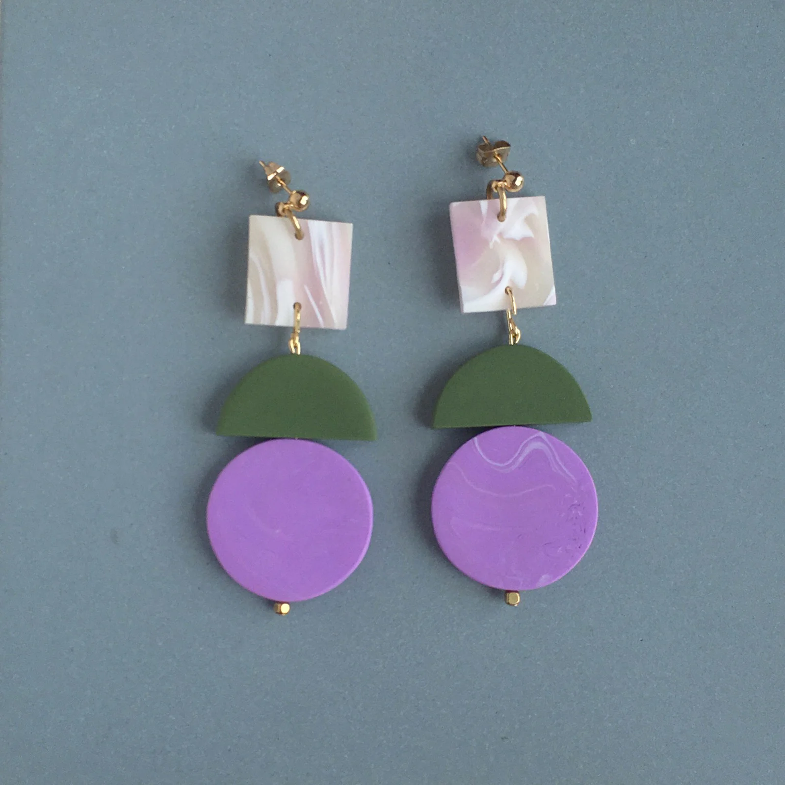 Object Earrings - Olive &amp; Pink