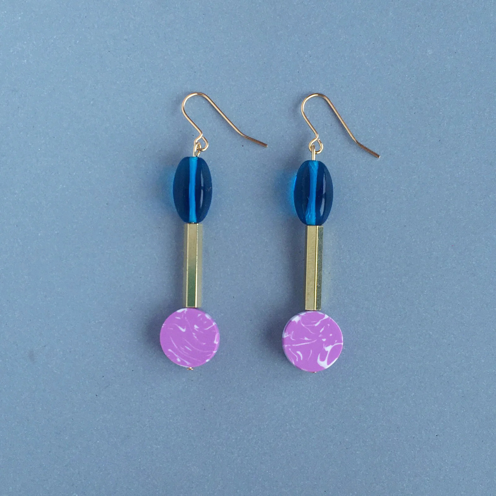 Drop Earrings - India Pink and Blue