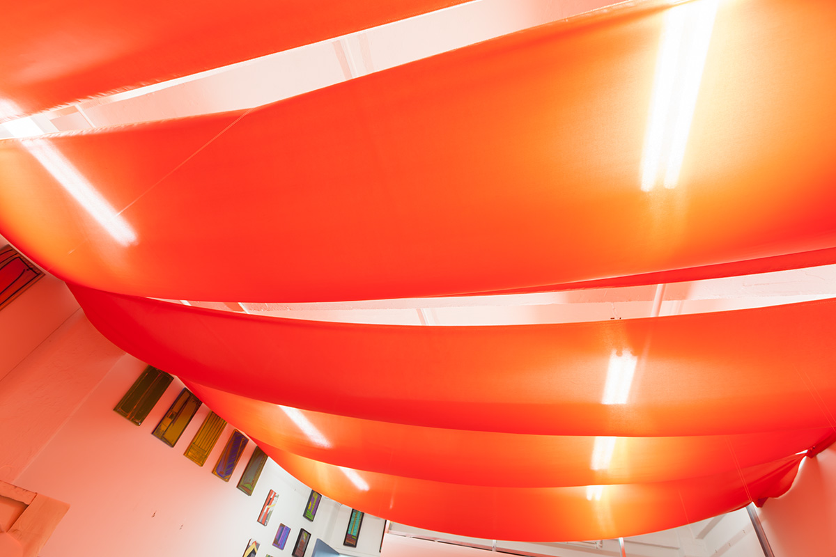 I designed the ceiling specifically for the installation and picked and brought the fabric myself from the garment district on west 38th street in New York.