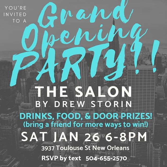 Come party with us! Check out the new salon, eat, drink and win prizes!! The more people you bring the more you can win! RSVP by text 504.655.2570