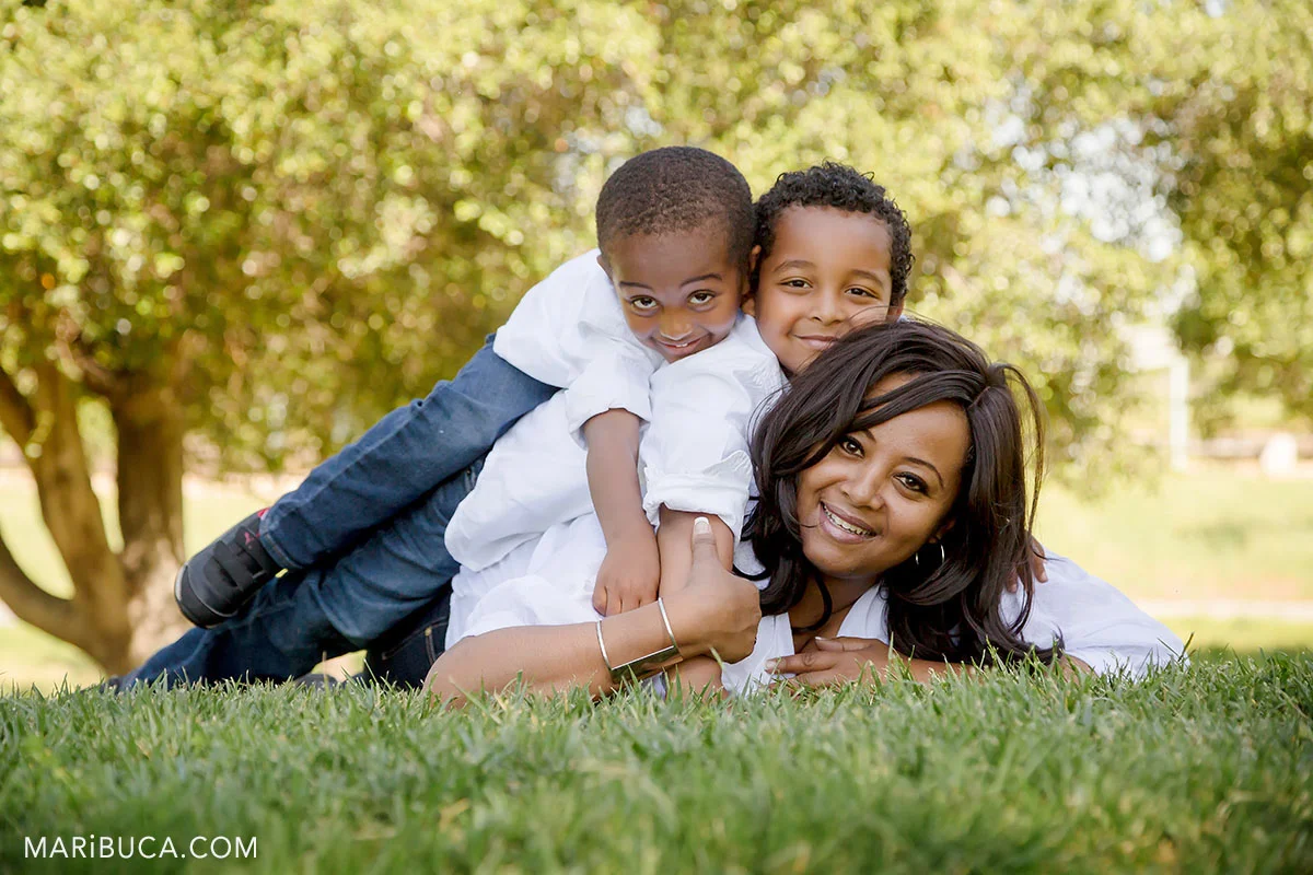 mother and two adorable kids
