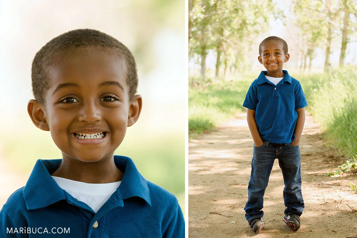 the boy smile in the camera and posing.