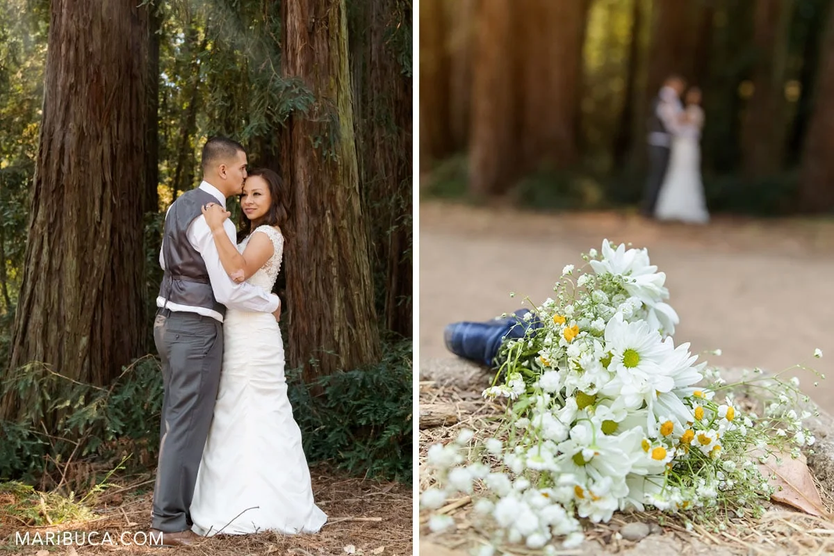 wedding time not guest only bride and groom. Sunset time for beautiful images with high pines