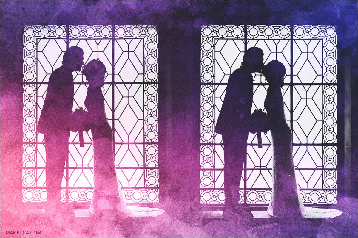 The colorful purple rose silhouette of newlyweds in the San Francisco City Hall City Hall.jpg